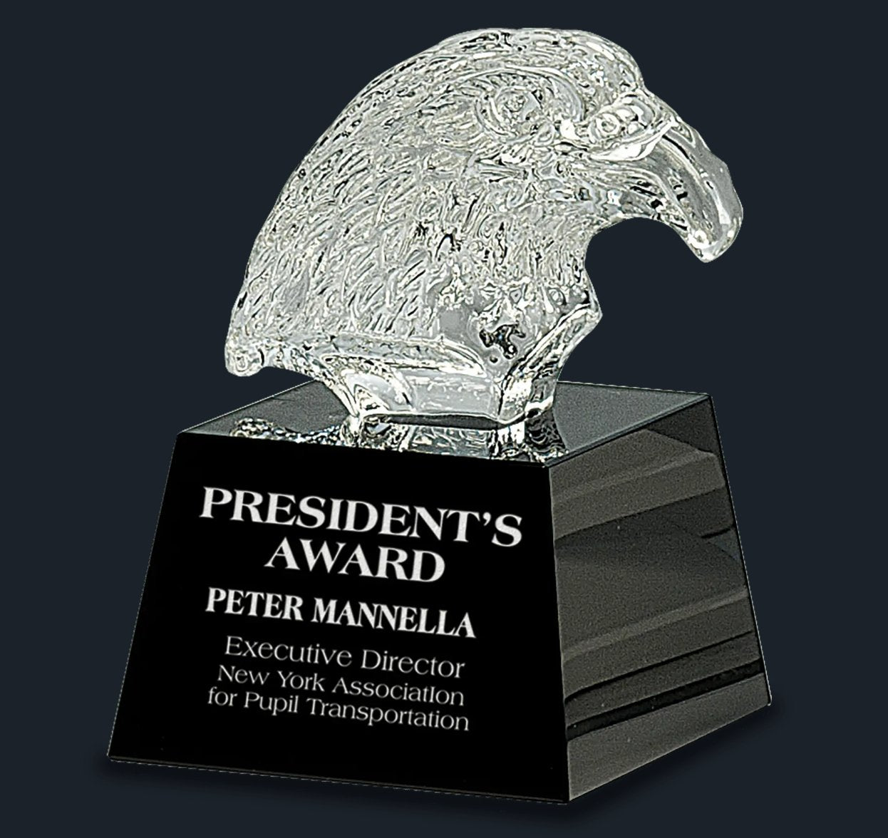 Clear Crystal Eagle Head on Black Pedestal Base - Celebrate Prints