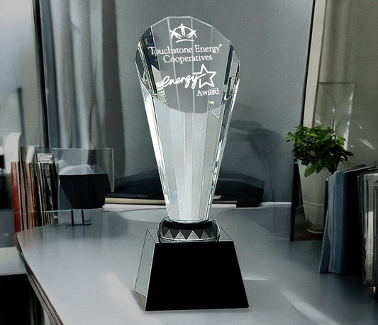 Clear Crystal Faceted Rising Spire on Black Base - Celebrate Prints