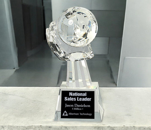 Clear Crystal Globe in Hand - Celebrate Prints