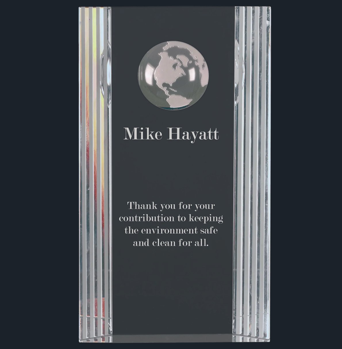 Clear Crystal Rectangle with Globe Etching - Celebrate Prints
