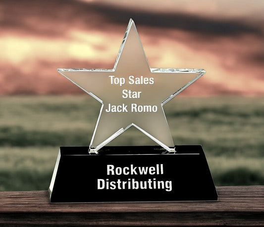 Clear Crystal Star on Black Pedestal Base - Celebrate Prints