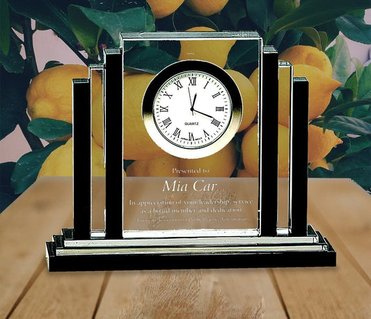 Clear Crystal with Clock and Black Crystal Trim - Celebrate Prints