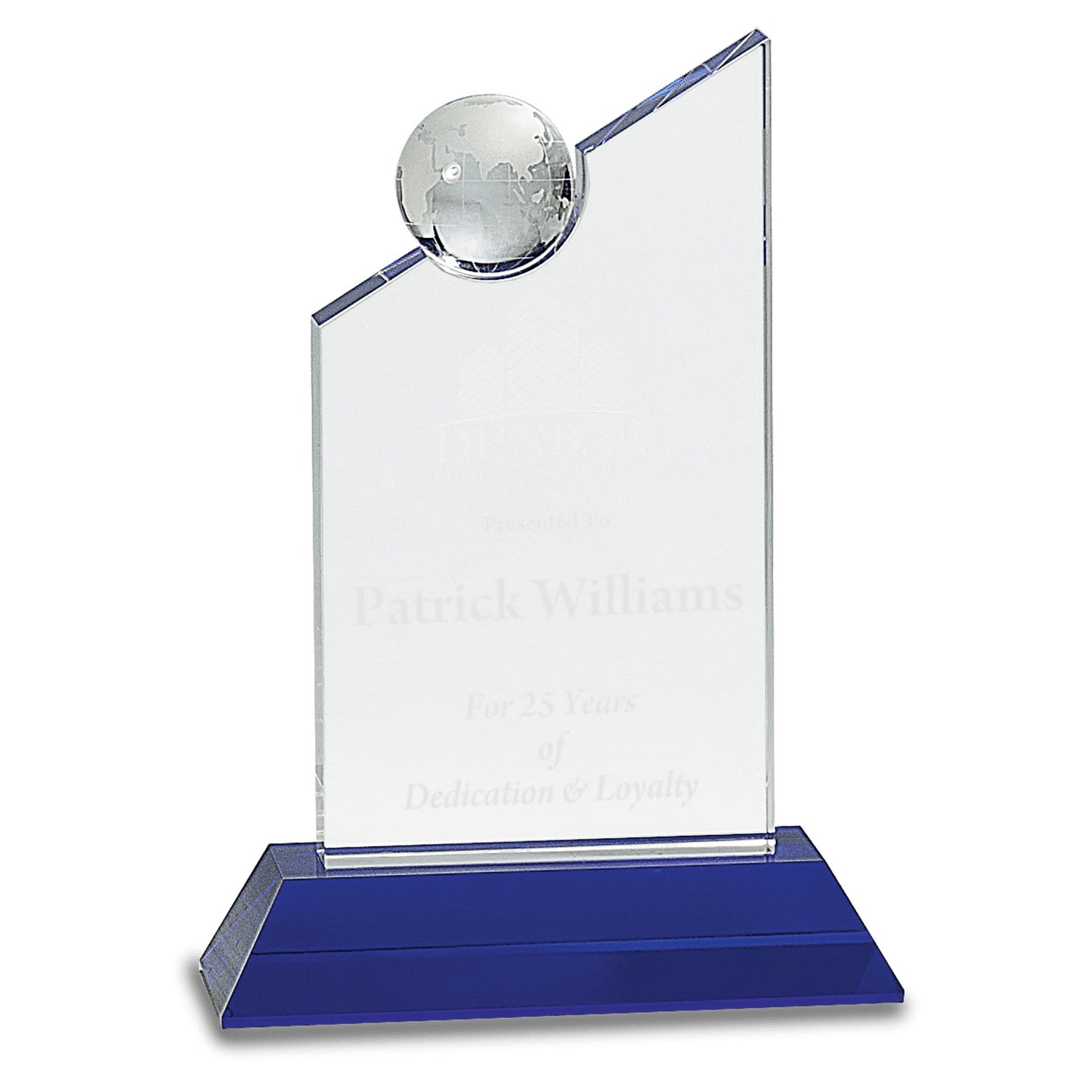 Clear Crystal with Inset Crystal Globe and Blue Base - Celebrate Prints