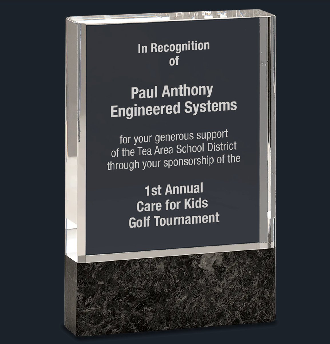 Clear Fusion Crystal Award with Genuine Black Marble - Celebrate Prints