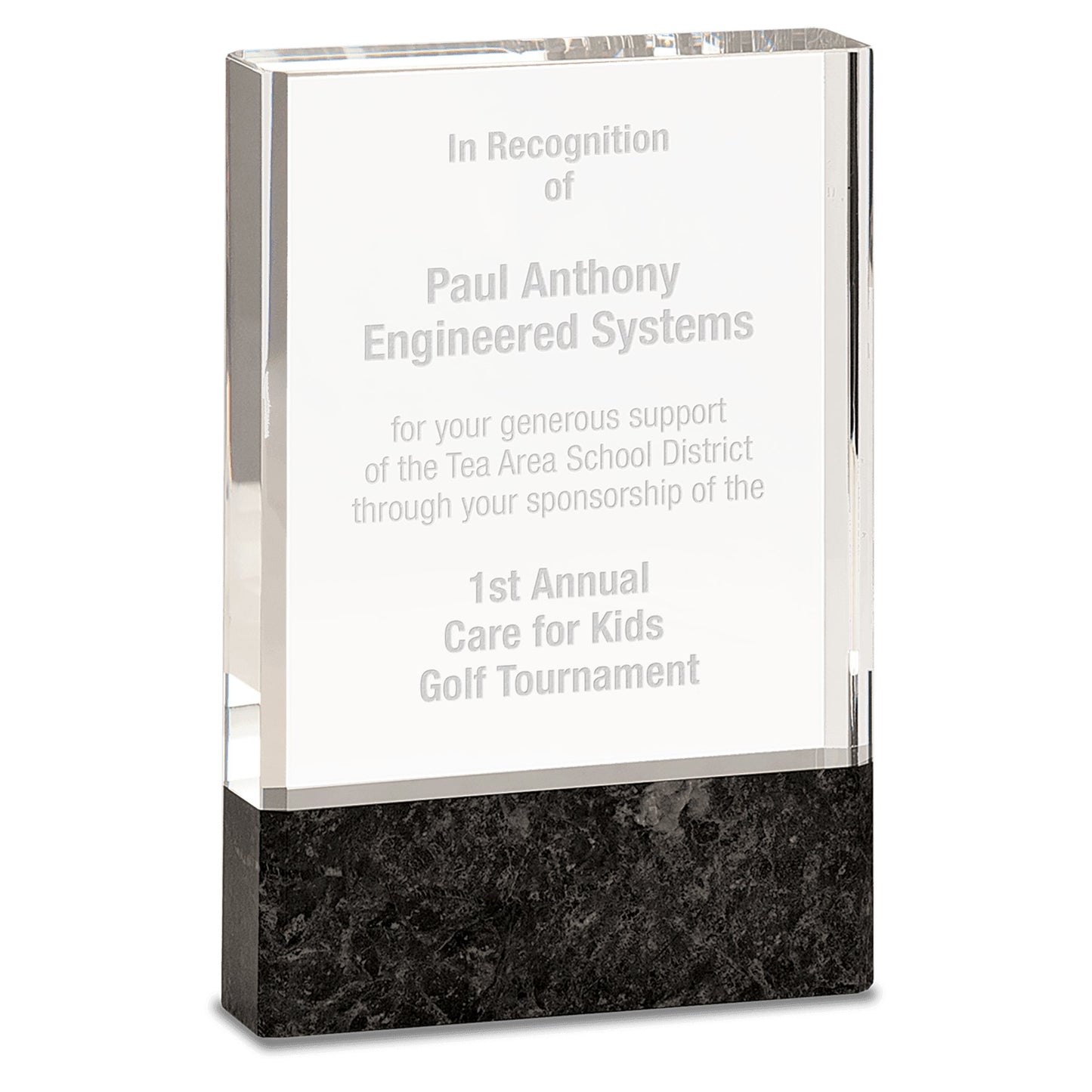 Clear Fusion Crystal Award with Genuine Black Marble - Celebrate Prints