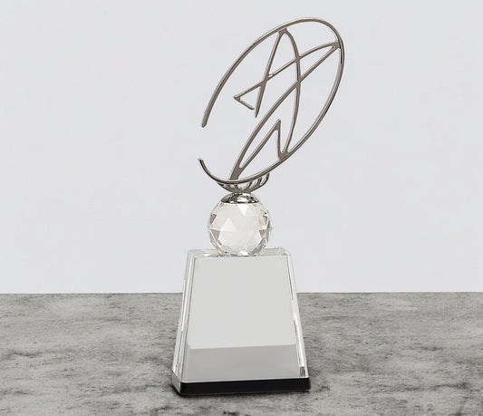 Clear/Black Crystal Award with Silver Metal Oval Star - Celebrate Prints