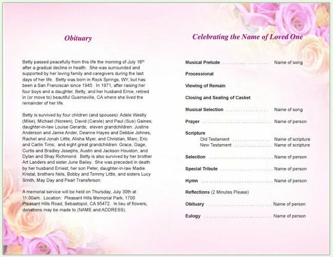 Coral Funeral Program Template - The Funeral Program Site
