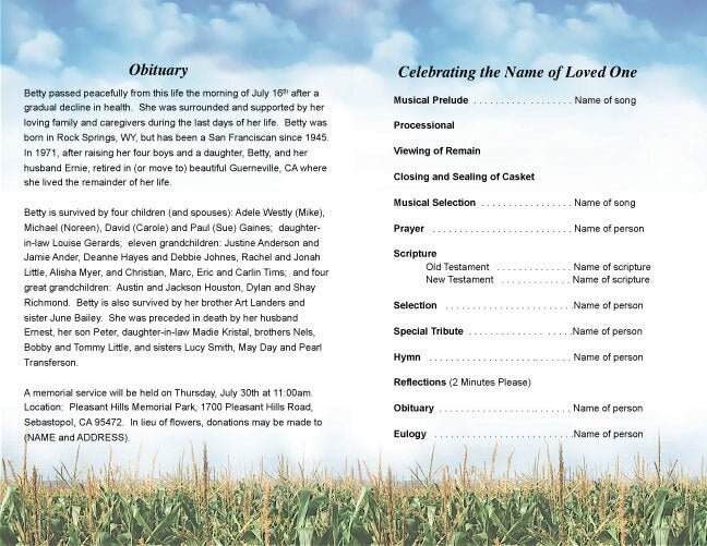 Cornfield Funeral Program Template - The Funeral Program Site
