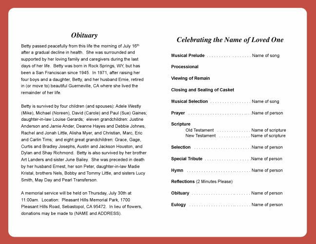 Crimson Funeral Program Template - The Funeral Program Site