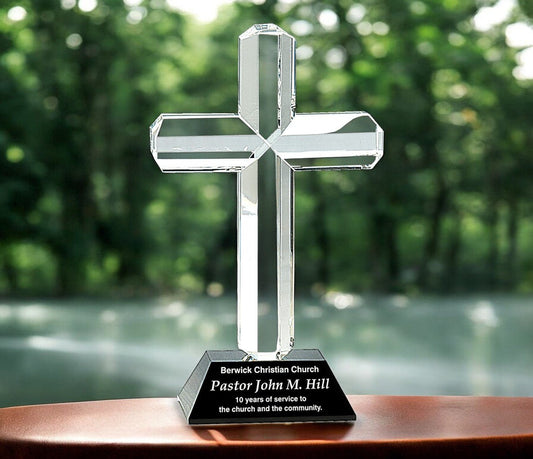 Crystal Cross on Black Pedestal Base - Celebrate Prints