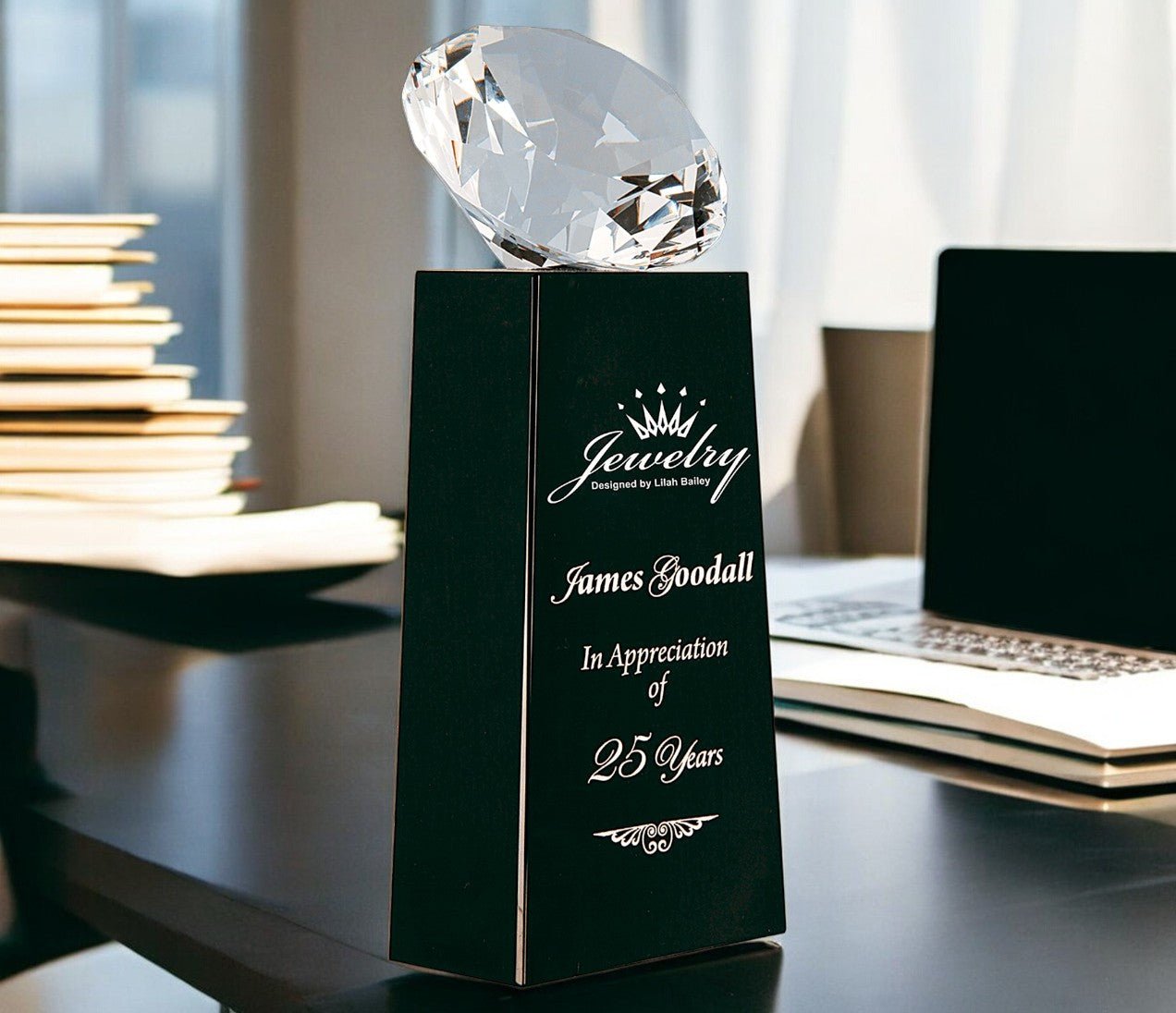 Crystal Diamond on Black or Crystal Pedestal - Celebrate Prints