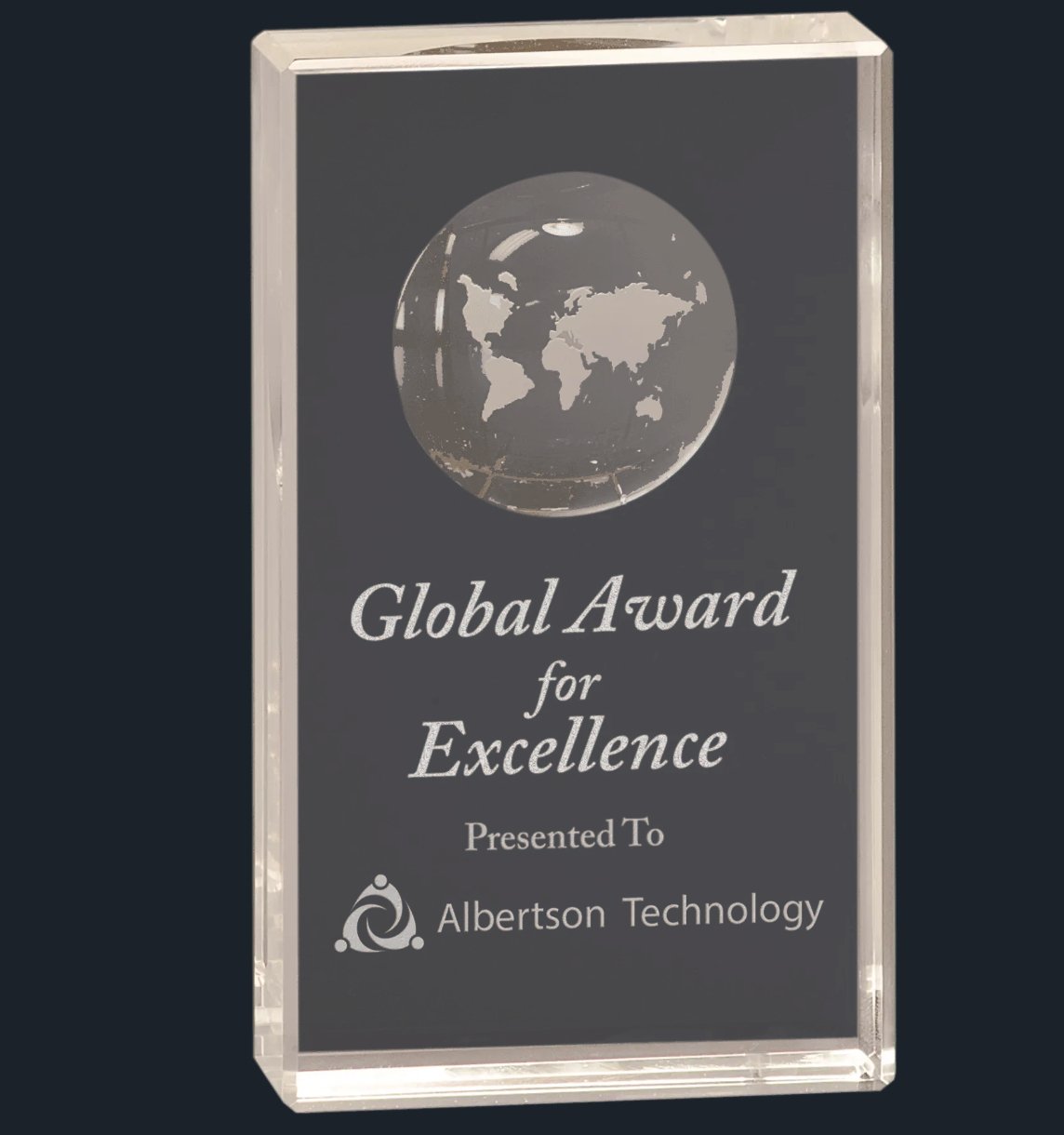 Crystal Rectangle with Globe Etching - Celebrate Prints