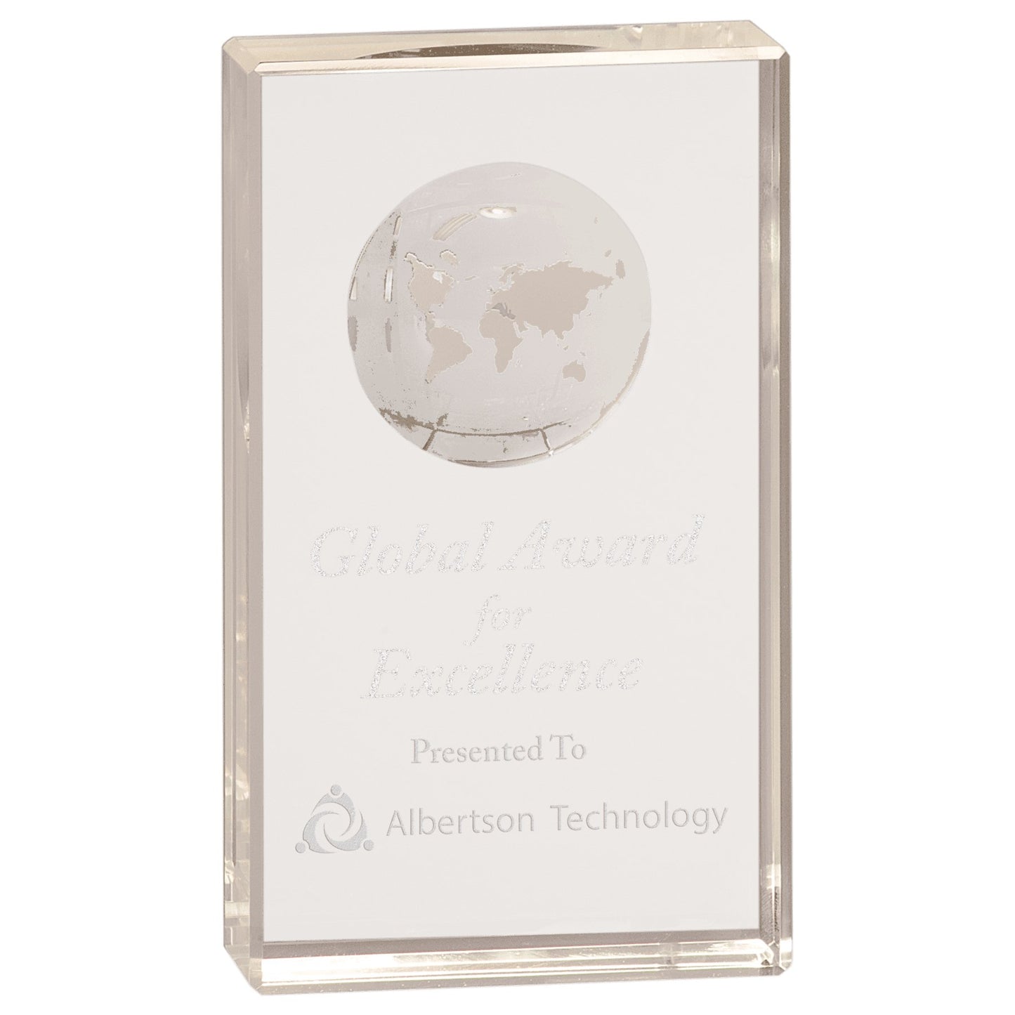 Crystal Rectangle with Globe Etching - Celebrate Prints