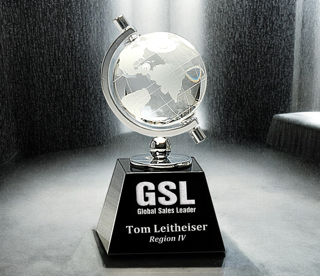 Crystal Spinning Globe on Clear or Black Base - Celebrate Prints