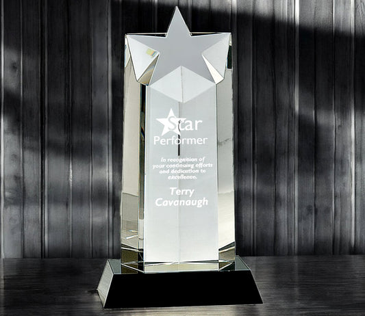 Crystal Star Column on Black Pedestal Base - Celebrate Prints