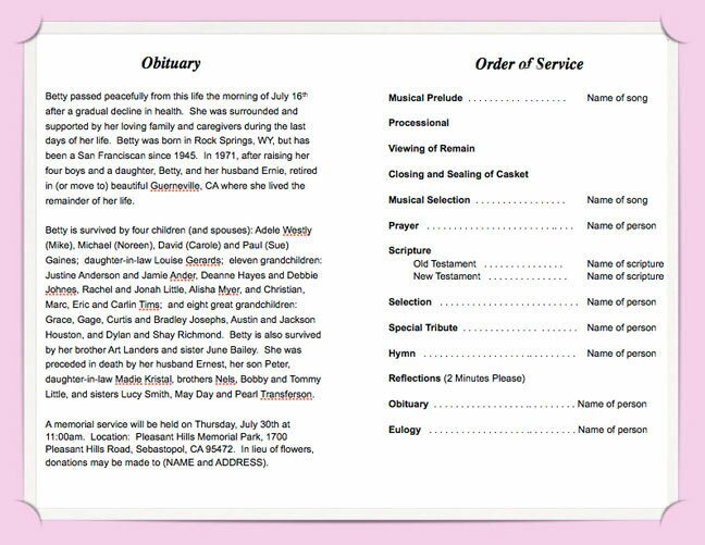Darling Funeral Program Template - The Funeral Program Site