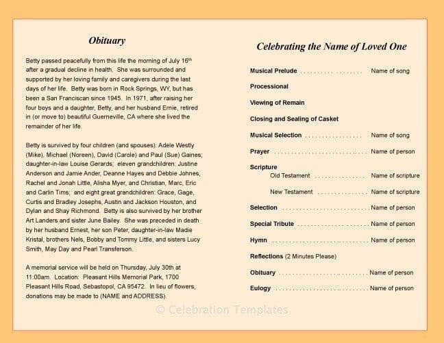 Decolores Funeral Program Template - The Funeral Program Site
