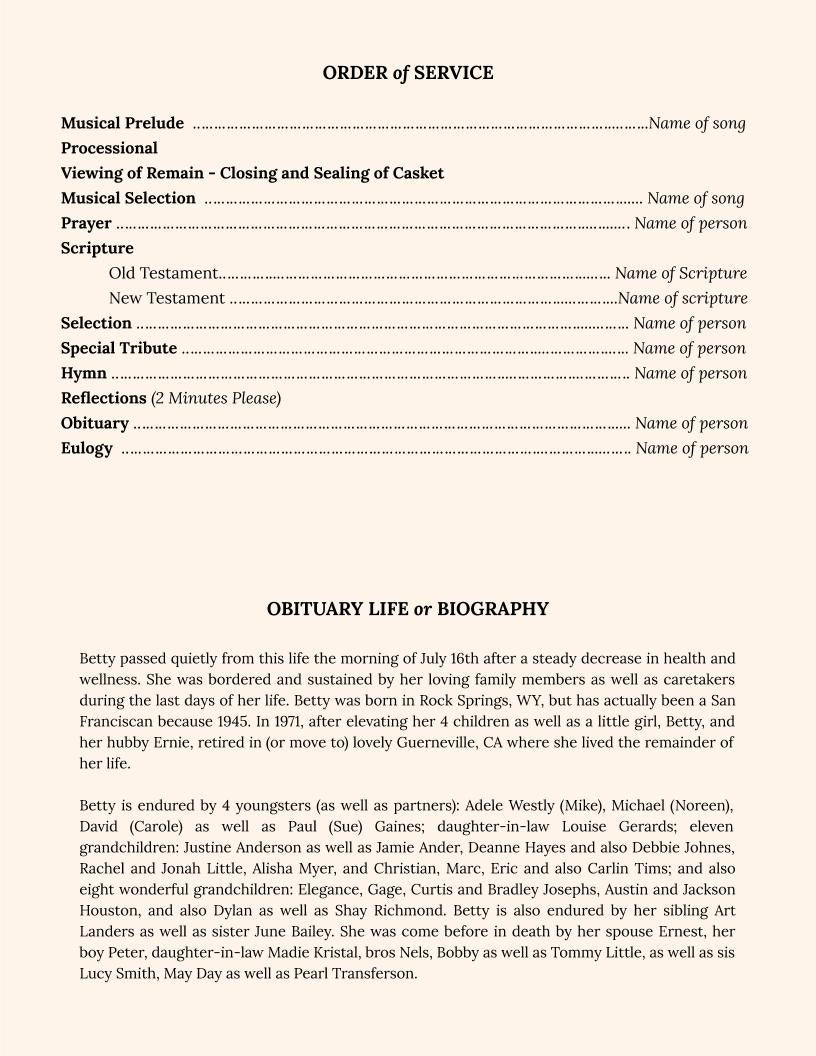 Delhi Greeting Card Style Google Docs Funeral Program Template - The Funeral Program Site