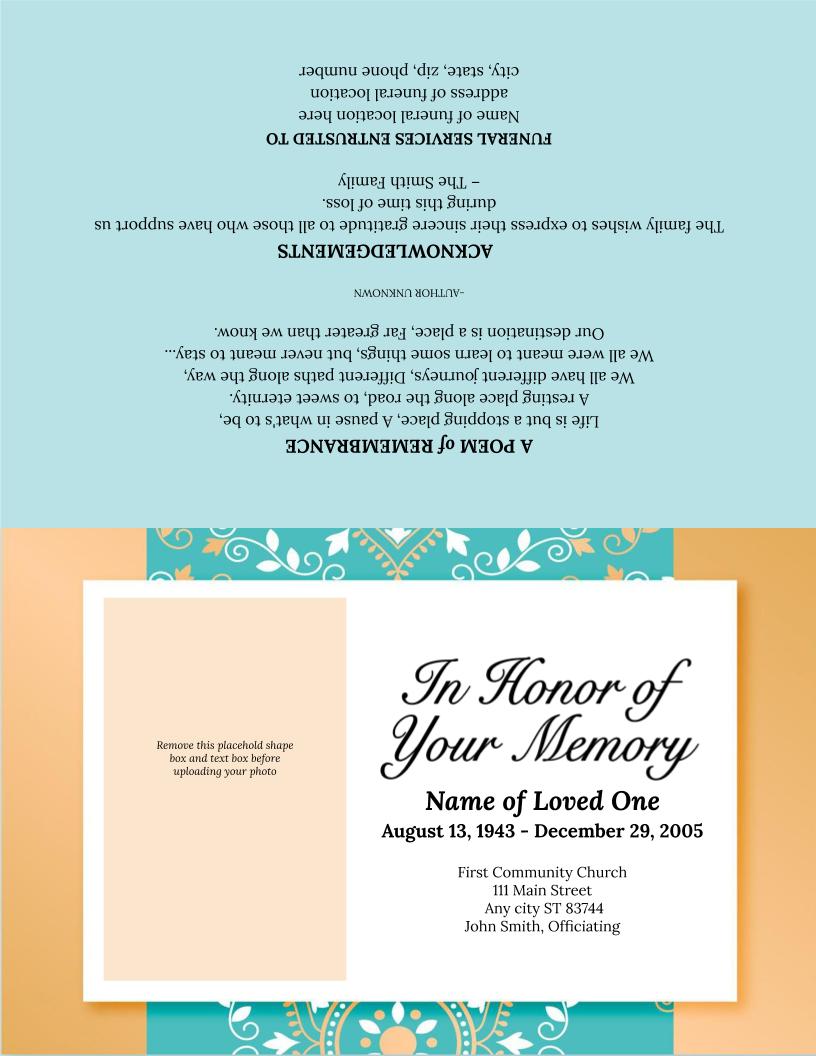 Delhi Greeting Card Style Google Docs Funeral Program Template - The Funeral Program Site