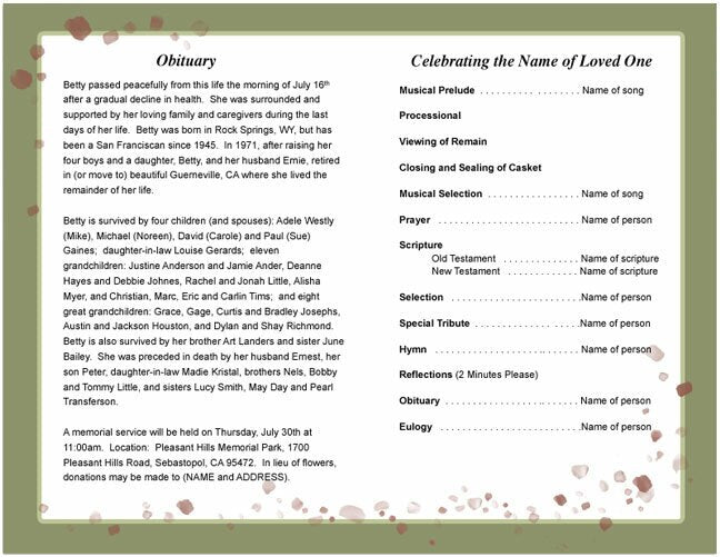 Delilah Funeral Program Template - The Funeral Program Site