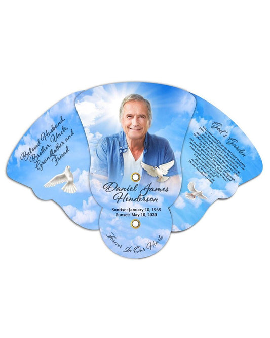 Doves Memorial Custom Folding Hand Held Fan (Pack of 10) - Celebrate Prints