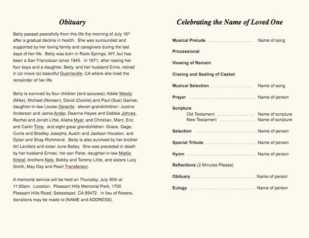 Dragonfly Funeral Program Template - The Funeral Program Site