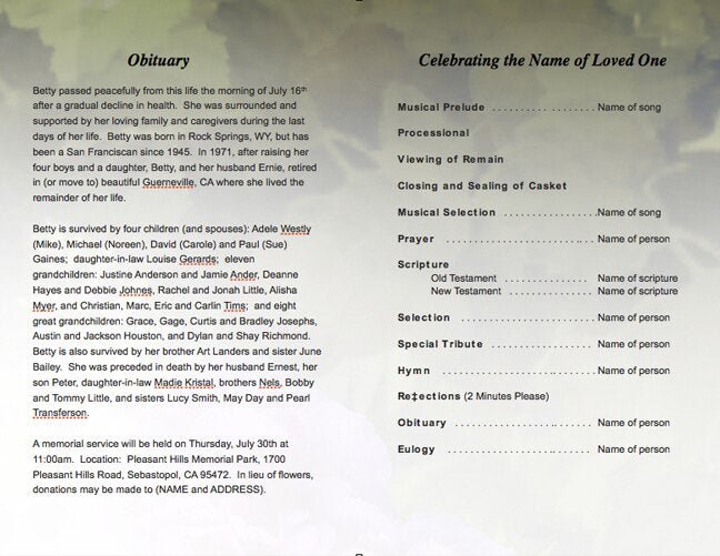 Essence Funeral Program Template - The Funeral Program Site