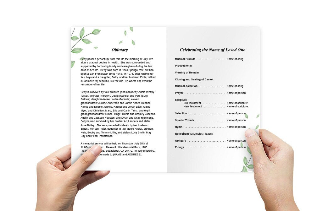 Fallen Leaf Funeral Program Template - The Funeral Program Site