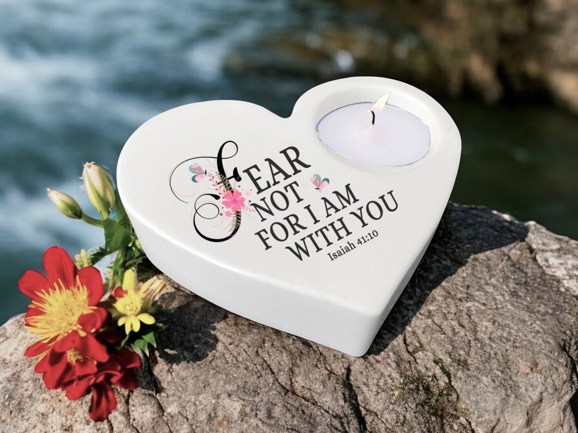 Fear Not Bible Verse Heart Tea Light Candle Holder - Celebrate Prints