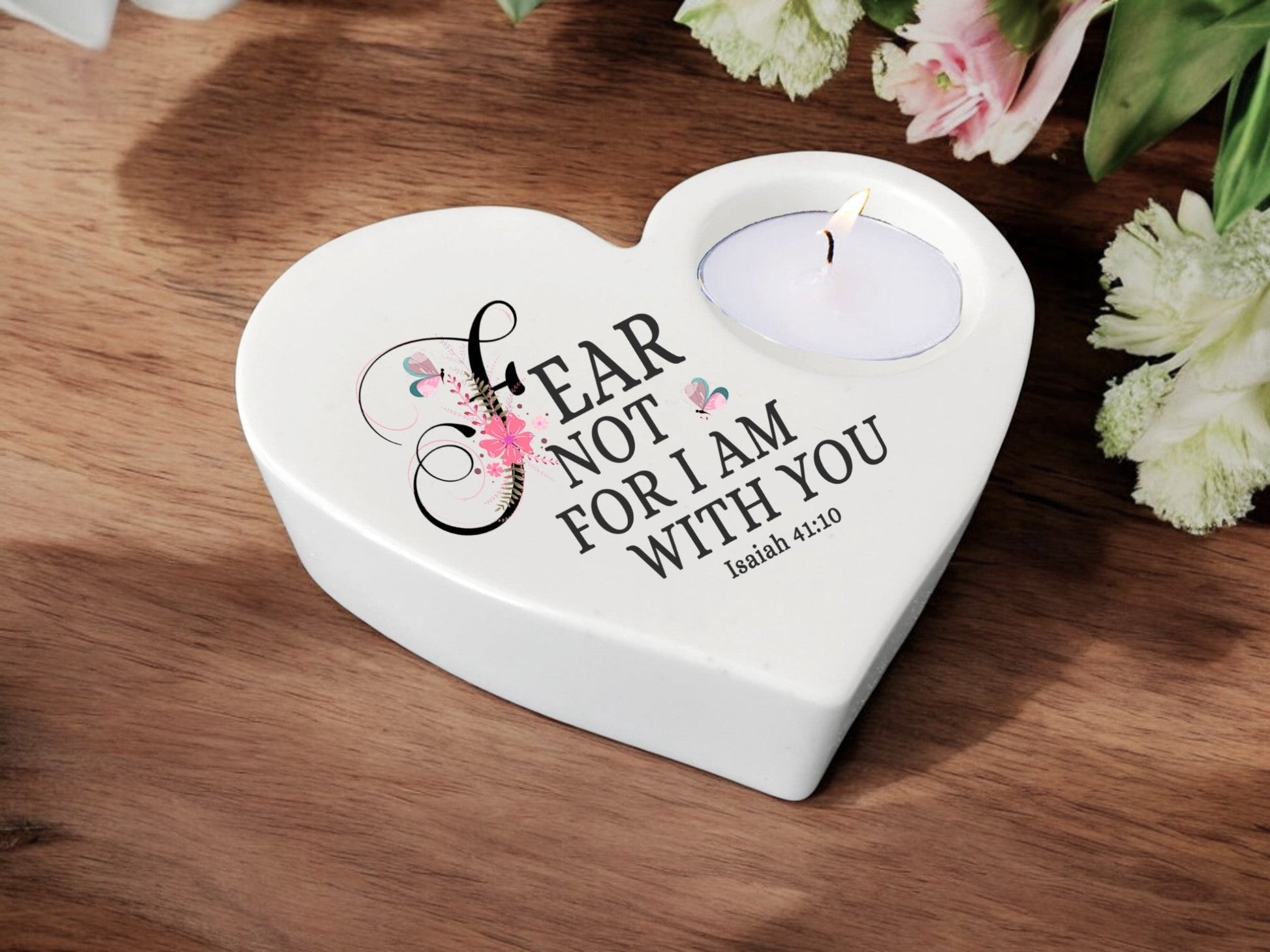 Fear Not Bible Verse Heart Tea Light Candle Holder - Celebrate Prints