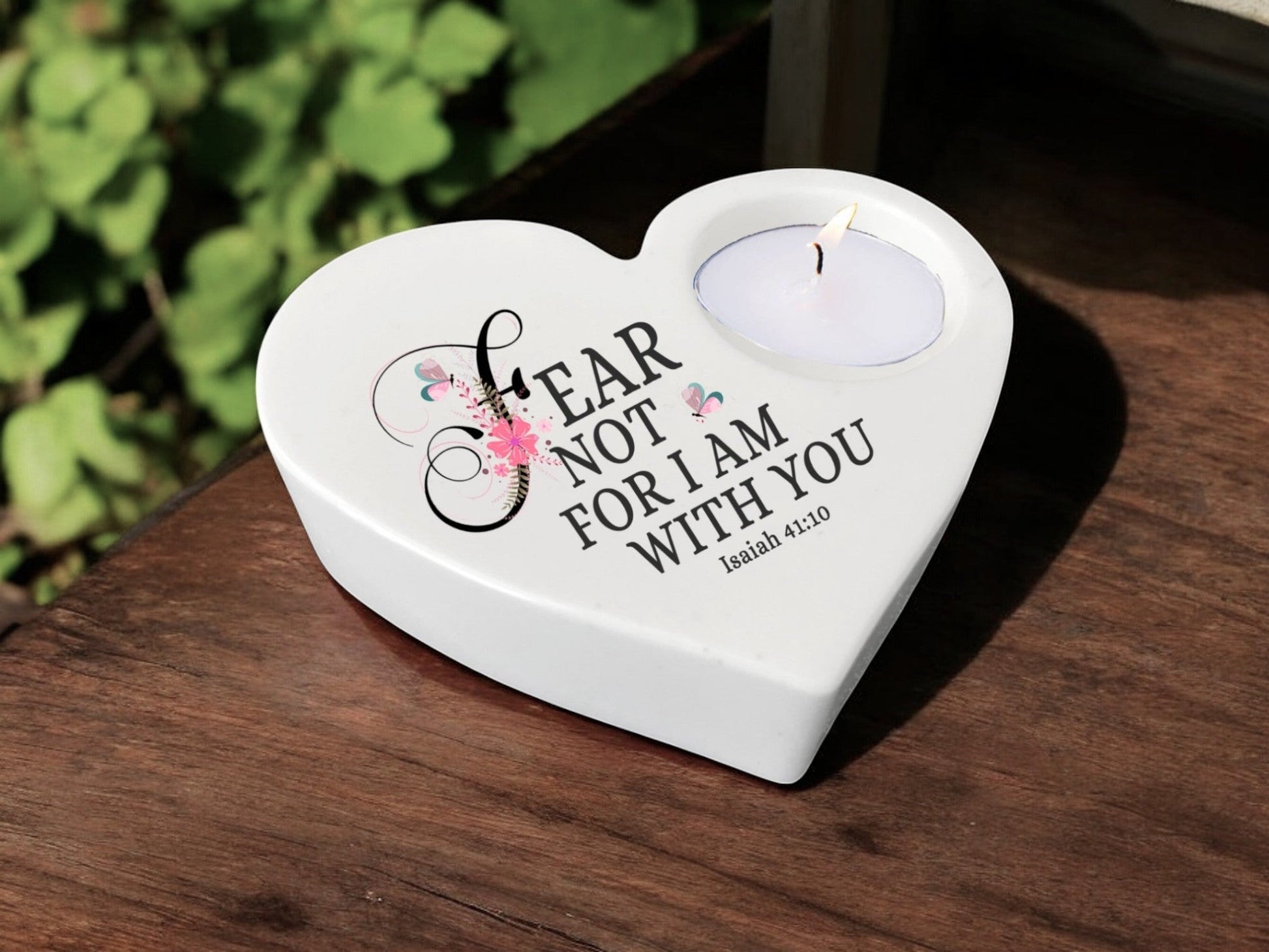 Fear Not Bible Verse Heart Tea Light Candle Holder - Celebrate Prints