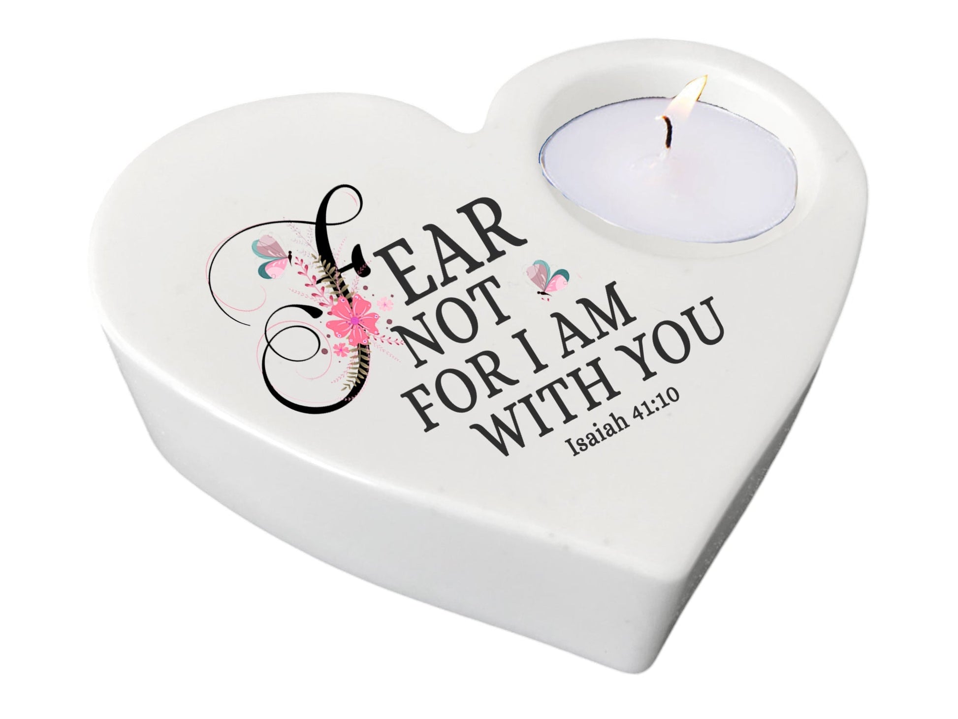 Fear Not Bible Verse Heart Tea Light Candle Holder - Celebrate Prints