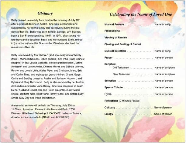 Flora Funeral Program Template - The Funeral Program Site