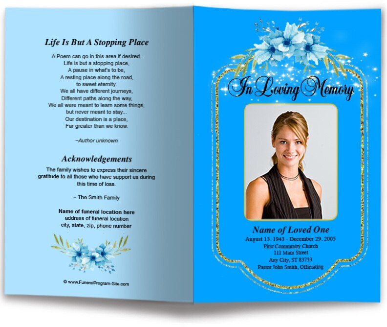 Floral Glitter Funeral Program Template - The Funeral Program Site
