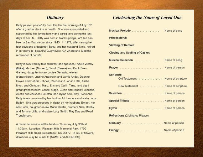 Footprints Funeral Program Template - The Funeral Program Site
