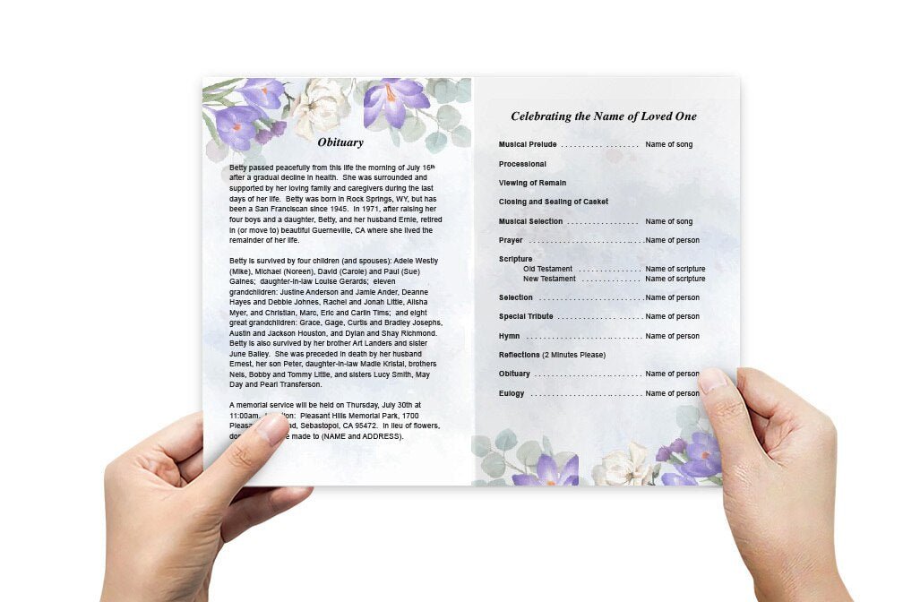 Freesia Watercolor Funeral Program Template - The Funeral Program Site