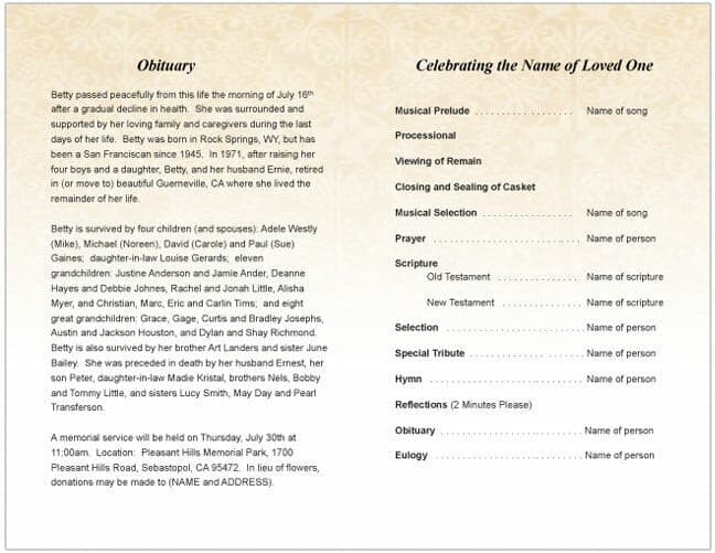 Golden Funeral Program Template - The Funeral Program Site