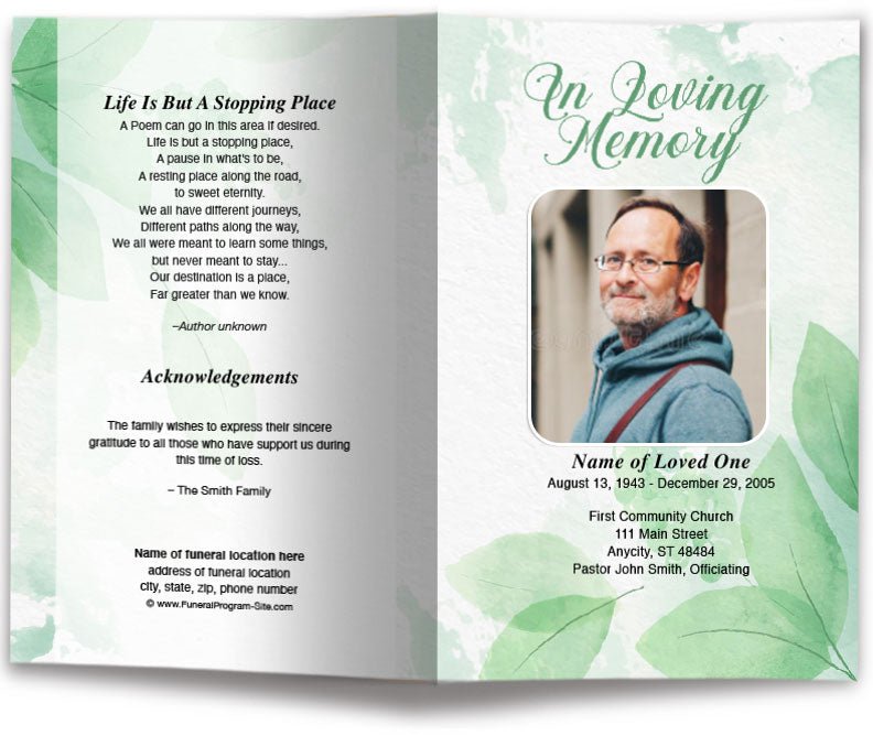Green Leaf Funeral Program Template - The Funeral Program Site