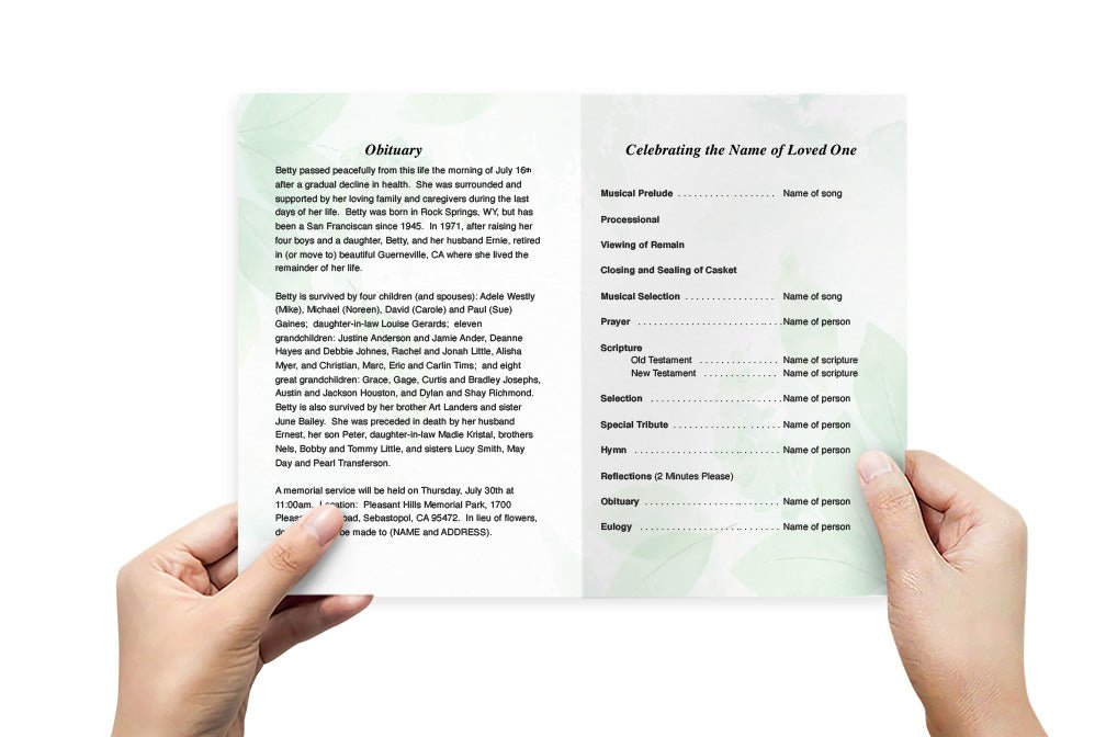 Green Leaf Funeral Program Template - The Funeral Program Site