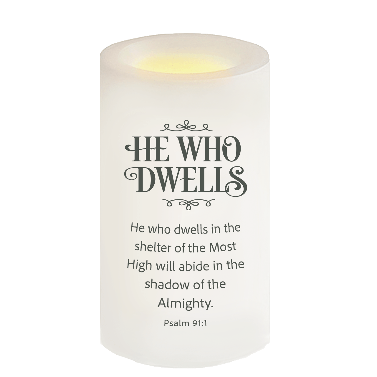 He Who Dwells Bible Verse Candle - Celebrate Prints