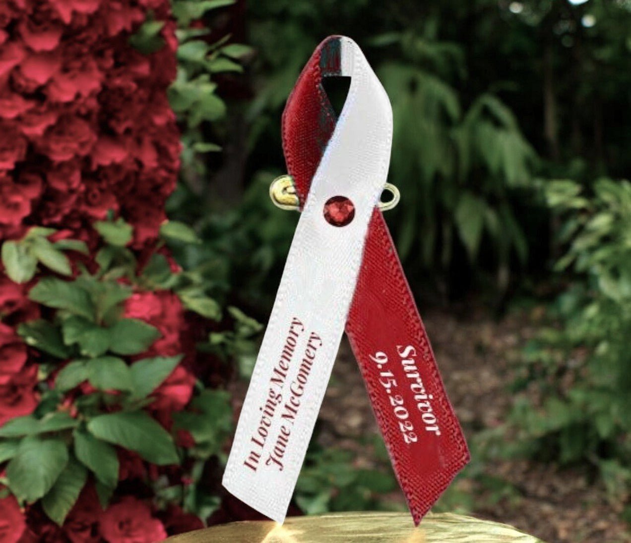Head or Neck Cancer Ribbon Personalized (White - Burgundy) - Pack of 10 - Celebrate Prints