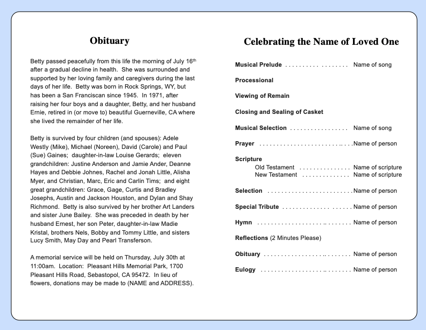 In Loving Memory Funeral Program Template - The Funeral Program Site
