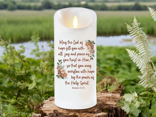 Joy and Peace Bible Verse Dancing Wick LED Candle - Celebrate Prints