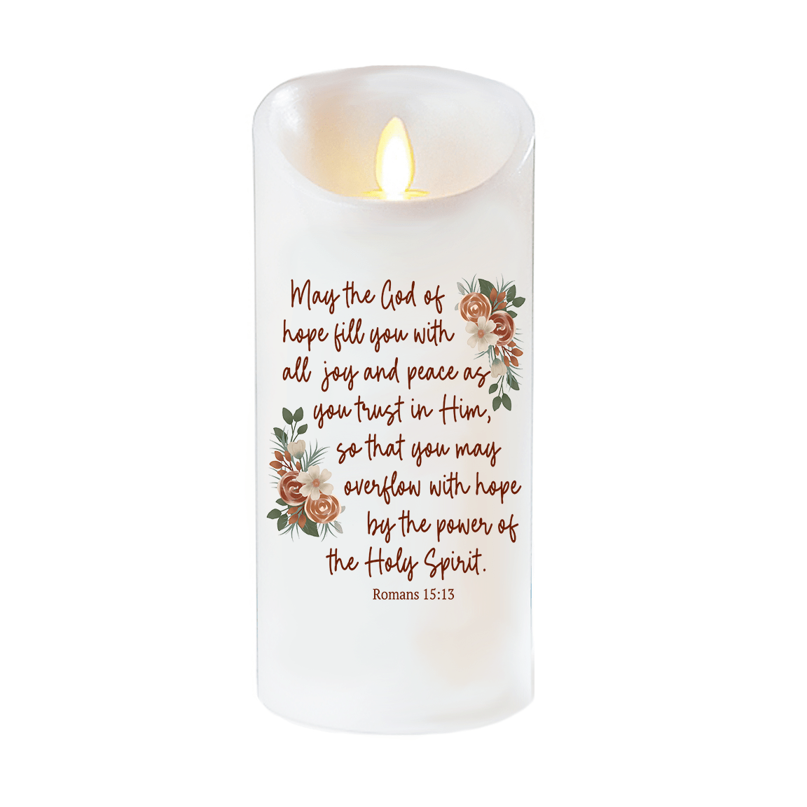 Joy and Peace Bible Verse Dancing Wick LED Candle - Celebrate Prints