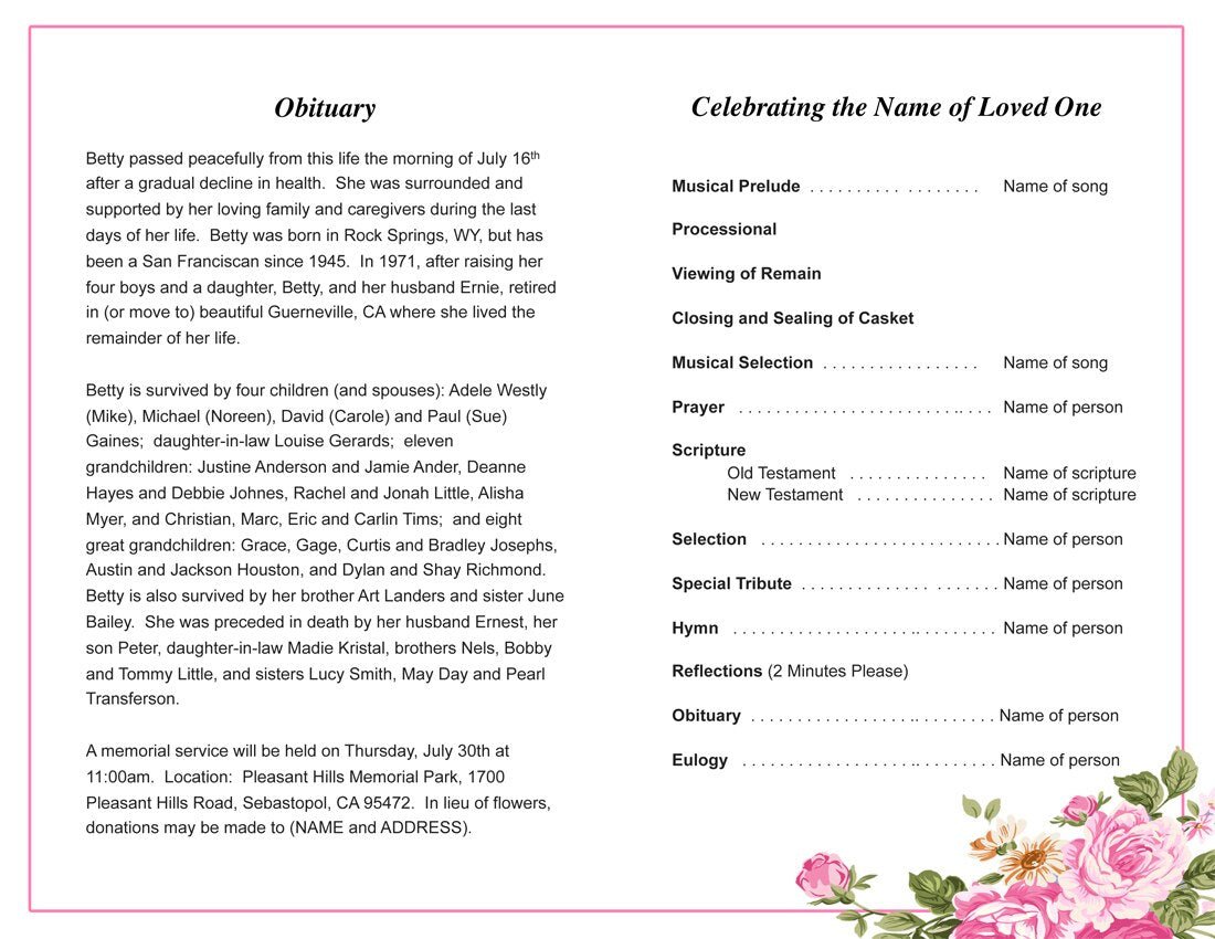 July Funeral Program Template - The Funeral Program Site