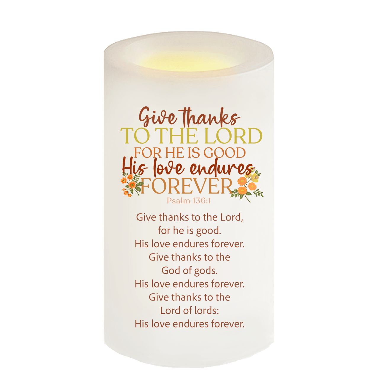 LED Candle - Give Thanks Bible Verse - Celebrate Prints