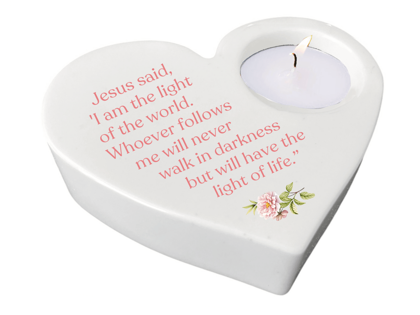 Light of Life Bible Verse Heart Tea Light Candle Holder - Celebrate Prints