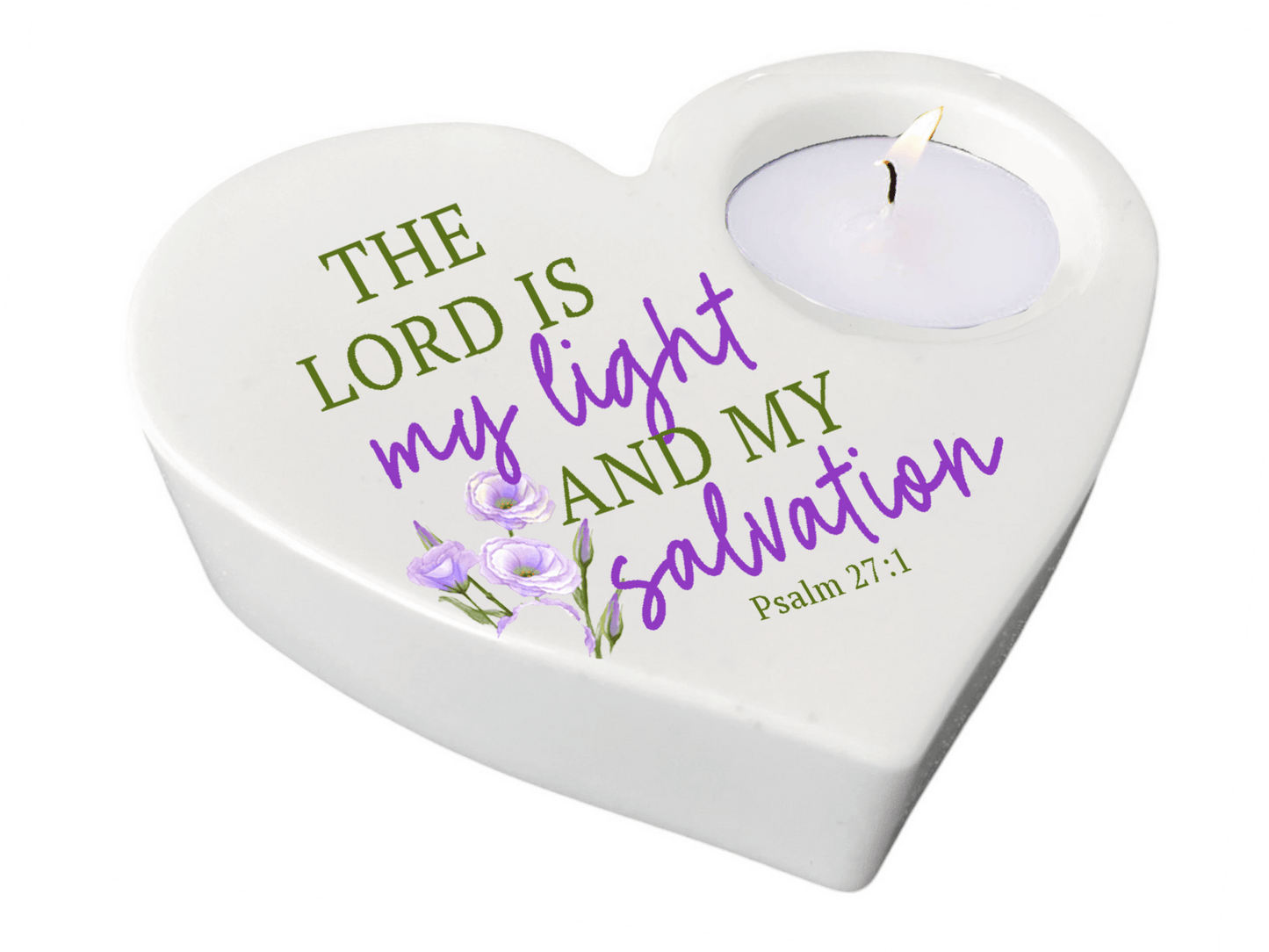 Light Salvation Bible Verse Heart Tea Light Candle Holder - Celebrate Prints