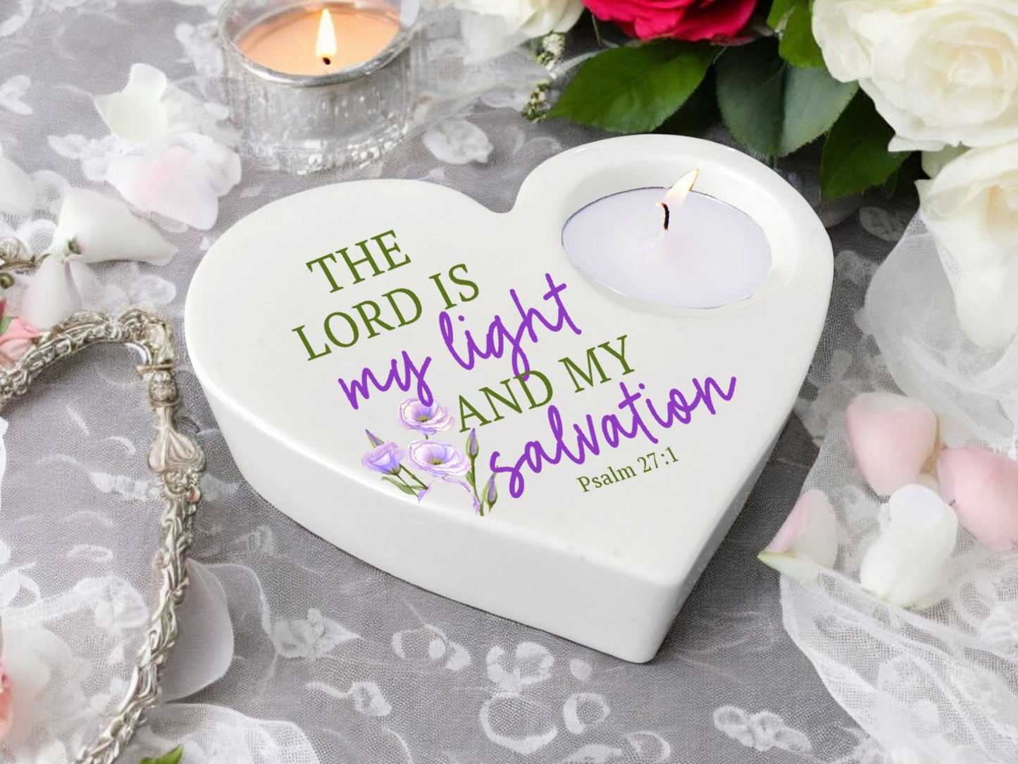 Light Salvation Bible Verse Heart Tea Light Candle Holder - Celebrate Prints