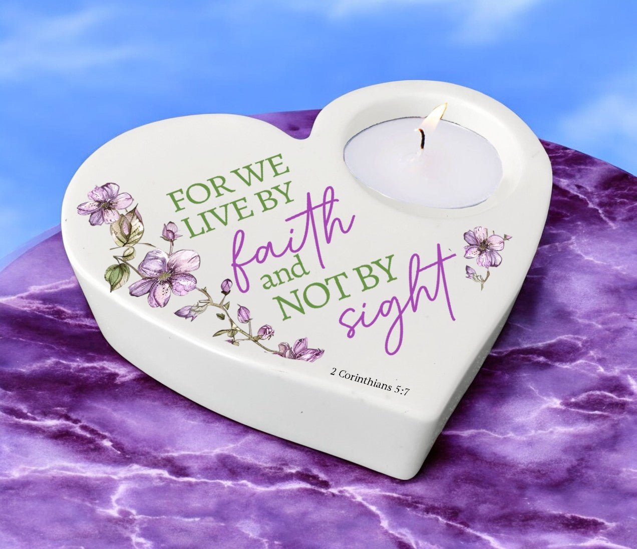 Live By Faith Bible Verse Heart Tea Light Candle Holder - Celebrate Prints